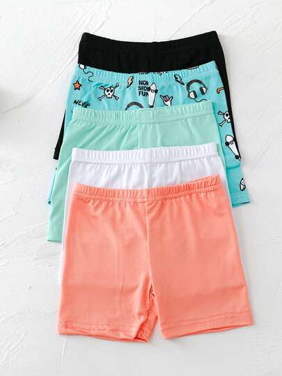 5pcs Girls' Safety Shorts, Lightweight & Breathable, Soft & Comfortable, Cute & Minimalist, Suitable For Daily All-Match Matching, Summer