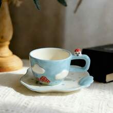 1 Set Creative Hand-Pinched & Painted 3D Cloud House Ceramic Coffee Cup & Saucer - Multicolor - View 11
