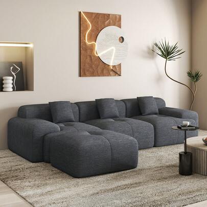 Nalupatio L-Shaped Chenille Modular Sofa Set, Cloud-Touch Anti-Pilling Fabric Upholstery, Breathable Skin-Friendly Material, Convertible Sectional Couch With 540kg Load Capacity, 72H High Resilience Foam Recovery, Ergonomic Deep Seats With Plush Cushions, Customizable Modular Configuration, Pet Friendly Wipe-Clean Fabric, Delivered In 2 Compact Boxes, Easy Assembly Corner Sofa For Family Living Room