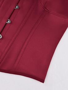 Yueweini 女士性感优雅高腰纯色束身吊带背心，配有可调节肩带，露背系带修身衬衫，适合情人节派对、春夏假期、音乐节、婚礼等场合。 - 酒紅色 - 查看 7