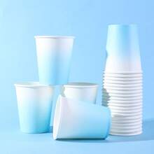 10/20/40pcs Gradient Blue Macaron Paper Cups, Soft Minimalist Style, Suitable For Easter Brunch, Spring Picnic, Baby Shower, Girls Afternoon Tea, Daily Use, Party Supplies - Blue - View 3