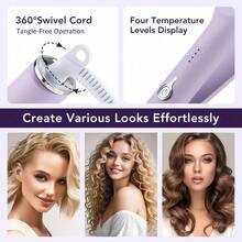 Hailicare 32mm Hair Curler With Negative Ions, 4 Temperature Settings, 30s Fast Heating,Creates Long-Lasting Beach Waves,Perfect Gift For Girlfriend - Mauve Purple - View 8