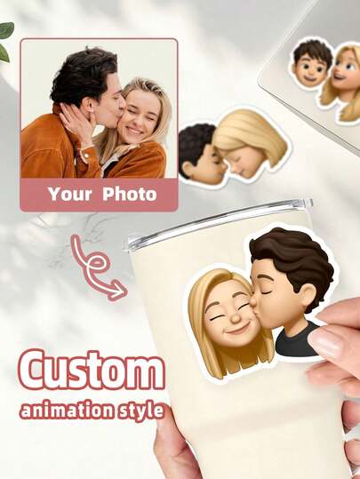 2pcs Custom Photo Stickers, Portrait Stickers, Personalized Couple Stickers, Digital Portrait Stickers, Cartoon Stickers, Couple Gift Stickers For Gift Box Decoration, Water Bottles And Laptops, Suitable For Home Decor, Living Room, Bedroom, Office, Tea Room, Fun, Cute, Fashionable
