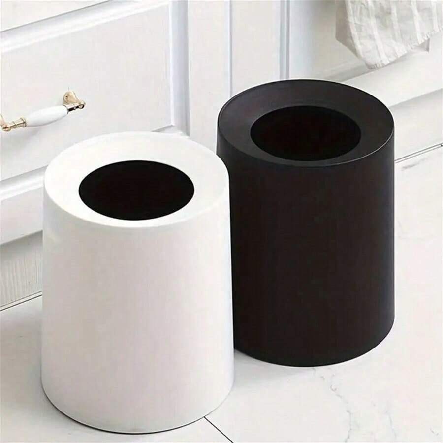 [Double Layer] Modern Mini Desktop Trash Can, 16cm Compact Round Small Garbage Bin, Stylish Countertop Waste Basket, Suitable For Office Desk, Bathroom Vanity, Kitchen Countertop, Bedroom And Coffee Table, White