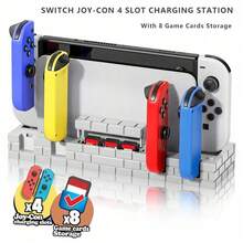 TOPWOLF Estación de carga de 4 ranuras para Joy-Con Switch con almacenamiento de 8 tarjetas de juego, negro/marrón/blanco - Ver 7