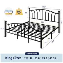 Allewie 14 Inch Twin/Full/Queen/King Size Metal Platform Bed Frame With Heart-Shaped Headboard And Footboard/Iron-Art Mattress Foundation/Under Bed Storage/No Box Spring Needed/Easy Assembly/Noise-Free/Black - 黑色 - 查看 11