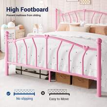 Allewie 14 Inch Twin/Full/Queen/King Size Metal Platform Bed Frame With Heart-Shaped Headboard And Footboard/Iron-Art Mattress Foundation/Under Bed Storage/No Box Spring Needed/Easy Assembly/Noise-Free/Pink - 粉色 - 查看 4
