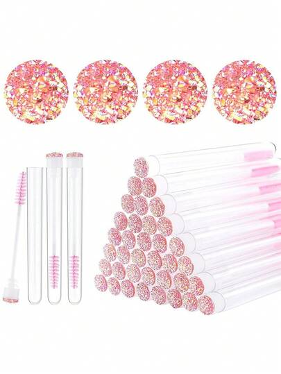 50 pièces Baguettes de mascara jetables, applicateur de brosse à cils réutilisable, tube de nettoyage et de rangement anti-poussière