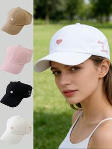 1pc Women's Summer Sun Hat, Ponytail Baseball Cap, Brimless Sun Hat, Heart Embroidery Sun Protection Cap - Multicolor - View 1