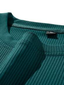 新款男士夏季休闲日常短袖针织衫，适合通勤和居家穿着。 - 軍綠色 - 查看 5