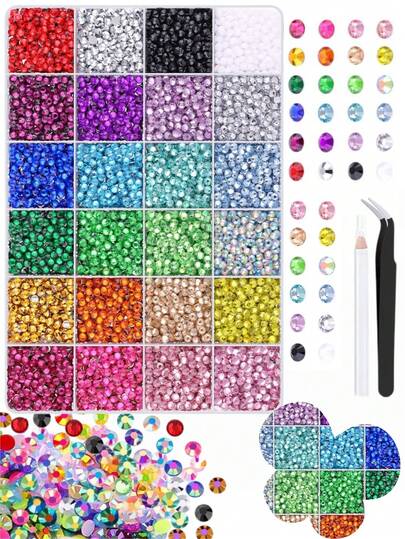 用于装饰的3毫米水钻套装，包含平底水钻，适用于服装、工艺品、美甲、服饰等，平底树脂彩虹彩色水晶