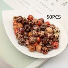 100pcs Mixed Color Wooden Beads, Pattern Wooden Beads, Suitable For DIY Jewelry Making - Multicolor - View 14