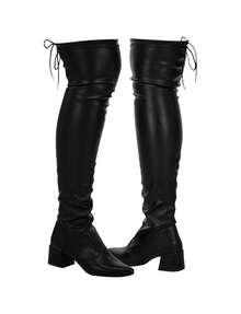 Women's Pointed Toe Over-The-Knee Stretch Boot With Elastic, Block Heel, Shekinah Style, Comfortable, Long Shaft, Wrinkled, Country Style, Party Style, 2026 - 黑色 - 查看 4