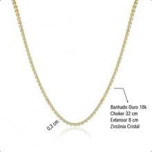 Semi-Precious Jewelry Set: Choker Necklace, Pendant, And Earrings With Crystal Zirconia, Plated In 925 Sterling Silver Or 18k Gold. - 金黃色 - 查看 6