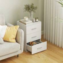 Three-Drawer Bedside Table, Bedroom Side Table, MDF, White - White - View 6