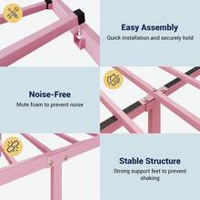 Allewie 14 Inch Twin/Full/Queen/King Size Metal Platform Bed Frame With Heart-Shaped Headboard And Footboard/Iron-Art Mattress Foundation/Under Bed Storage/No Box Spring Needed/Easy Assembly/Noise-Free/Pink - 粉色 - 查看 6