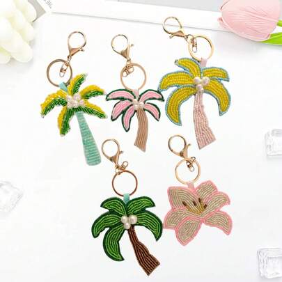 New Handmade Beaded Starfish & Coconut Tree Keychain Pendant, Bag Charm, Unisex, Durable - Perfect Gift For Travel And Daily Wear