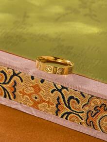 1枚不锈钢硬币戒指，材质无害，经典永恒，简约高品质，适合日常佩戴 - 金色 - 查看 4