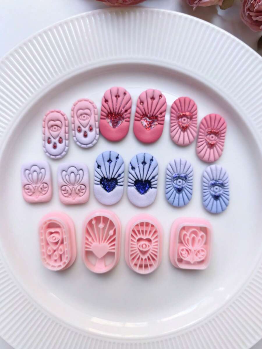 高精度聚合物粘土切割模具，图案多样，包括邪眼和心形，适用于手工耳环和珠宝制作，软粘土模具工具，精密模具 - 手工艺品 - 适合珠宝制作商和工匠 - DIY爱好者的理想礼物 - TH248 - 查看 1