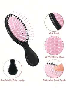 1pc/6pcs Cute Bow Hair Comb, Sleepover Party Photo Prop, Pink Girl Theme Decor, Children Massage Hair Brush, Compact & Portable (Random Color) - Multicolor - View 3