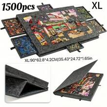 A Seven-Piece Puzzle Toy Set, Equipped With A Foldable Stand, Protective Cover, And Storage Tray - A Six-In-One Puzzle Table Board With 6 Drawers, A Portable Puzzle Table Board, A Puzzle Board With Integrated Felt, And A Stress-Relieving Toy. - 1500 Pieces Of Dark Gray - View 14