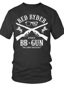 Camiseta de moda para hombre con estampado gráfico RED RYDER de Merry Christmas, de algodón puro, con mangas cortas, cuello redondo cómodo, súper suave, refrescante, que absorbe la humedad, ligera, informal para el verano, perfecta para el uso diario. - Negro - Ver 1