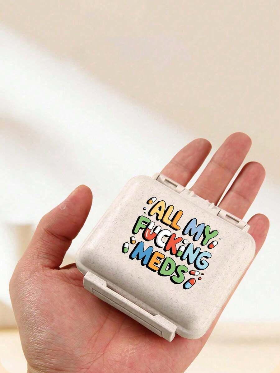 迷你六格便携药盒，药品收纳盒，旅行药盒，印有“我的药袋”和药丸图案，六日周药盒，首次旅行药盒，每日维生素药盒，口袋药盒，精美收纳盒，家居旅行必备