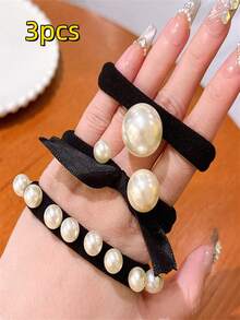 5pcs/3pcs/1pc Faux Pearl Headband, Fashion Hair Accessories For Women Ponytail Holders Hair Elastics Hair Rubber Bands Scrunchies Hair Rope Elastic Hair Tie Beauty Home Bedroom Decor - Black and White - View 12