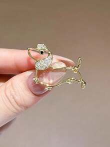 Adorable Rhinestone Lined Short-Legged Puppy Brooch, Delicate Minimalist Cartoon Animal Pin, Versatile For Men And Women - Multicolor - View 4