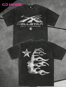 Helstar Y2K Washed Cotton T Shirt For Men Round Neck Short Sleeve Casual Streetwear Fashion Top Comfortable Lightweight Everyday Wear Outdoor Activity Holiday Gift - Black - View 2