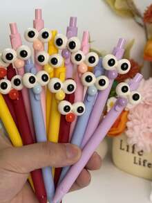 6pcs Cute Big Eye Design Black Neutral Pens, Funny Ballpoint Pens, Student Gifts - Big Eyes - View 6
