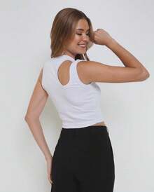 Cropped Asymmetrical Ribbed Cotton - 白色 - 查看 4
