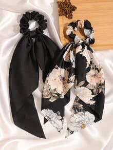 3件套缎面纯色波点黑色三角巾套装，飘逸头饰发饰马尾发圈发绳发圈发绳发圈发饰美容家居卧室装饰 - 黑色 - 查看 3