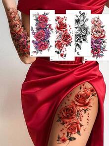 4 قطع ملصقات وشم مؤقتة مقاومة للماء بتصاميم زهور ملونة، وردة أنيقة وجذابة، وتصاميم فراشات، فن الجسم للنساء، مناسبة للذراعين والأكتاف والساقين، للمهرجانات والحفلات والأعراس، هدايا - متعدد الألوان - مشاهدة 10