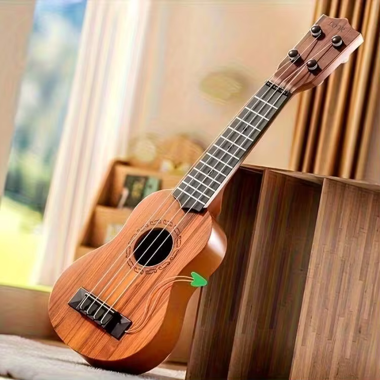 A 35-Centimeter Mini Guitar Toy, Suitable For Playing Simple Instruments, With A Pick, Simulating Ukulele, Ideal For Beginners, Is A Guitar Puzzle And Musical Instrument Set - Brown - View 3
