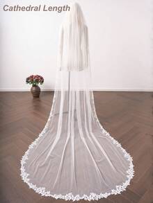 1 chiếc khăn voan cô dâu đính ngọc trai, dài, viền ren, khăn voan cưới thanh lịch kèm lược cài tóc, màu trắng và ngà. - Nhiều màu - Xem 11