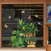 Plantes en pot verdoyantes, autocollants de fenêtre avec papillons et chats, décalcomanies florales colorées à accrocher sur le verre pour la maison, la décoration de la chambre des enfants - T3315 - Voir 6