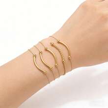 6 Pcs Stainless Steel Double Hole Arc Stick Texture Charm Bracelet Necklace DIY Connector Jewelry Making Material Supplies Crafts - Connector - View 4