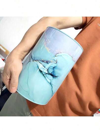 1pc Unique Large Capacity Marble Texture Piggy Bank, Smooth Tactile Feel, Sealed Cylindrical Metal Coin Saving Box, Suitable For Storing USD, EUR, AUD, GBP, SAR, TMT, EGP, CHF, TWD, AUD Coins, Random Color