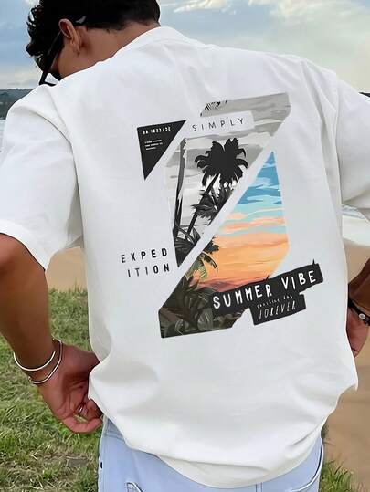 1pc Men's Graphic Print T-Shirt, Beach Summer Wear, Loose Fit Short Sleeve Tee. This Men's T-Shirt Has A Casual, Vacation-Style Design, Very Suitable For Beach Getaways, As Well As Everyday Wear.