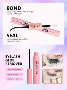 Asiteo 640pcs D-Curl 20D/40D/60D/80D Fluffy 9-16mm Mixed False Eyelashes Set, Includes Eyelash Glue, Makeup Remover, Tweezers And Eyelash Brush, Soft Cluster Lashes, Create Natural Butterfly Effect Voluminous Y2K Makeup, Easy DIY At Home, With Lash Cluster Set & False Eyelashes - Multicolor - View 6