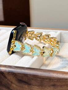 适用于 Ultra/SE 2/SE 1/Series 11/10/9/8/7/6/5/4/3/2/1，尺寸 38/40/41/42/44/45/46/49 毫米的梦幻蝴蝶弹性表带 - 金綠 - 查看 3