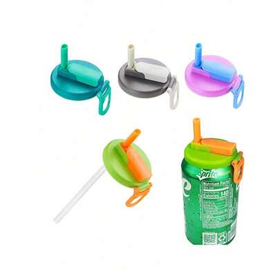 1 Random Color Soda Can Lid With Straw, Silicone Straw Soda Can Cover, Straw Soda Can Lid, Reusable, Suitable For Soda, Beverages, Juice, Soda Water | Leak-Proof Beverage Lid, Summer Pool Party Accessory, Travel Cup Lid, Reusable Straw, Essential Item For Soda Cans, Portable Beverage Lid, Valentine's Day, Valentine's Day Gift, Straw Lid, Travel, Cup