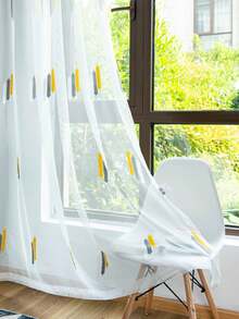 1pc Modern Minimalist Style Wheat Embroidered Sheer Curtain For Living Room Or Study - Multicolor - View 5