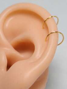 2pcs 925 Sterling Silver Twisted Nose Ring, Gold Color 8mm Hoop Earrings, 22G Piercing Jewelry - Gold - View 10