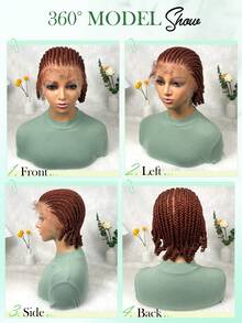 HD Full Lace Braided Headband Wig, Short Lace Braided Curly Ends, Fashionable Halloween Gift | Stylish Wear - Burnt Orange - View 2