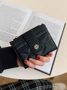 Tarjetero acolchado mini, artículos de papelería, regalo para maestros, de vuelta a la escuela, billetera de mujer, bolso de mano, monedero pequeño - Negro - Ver 6