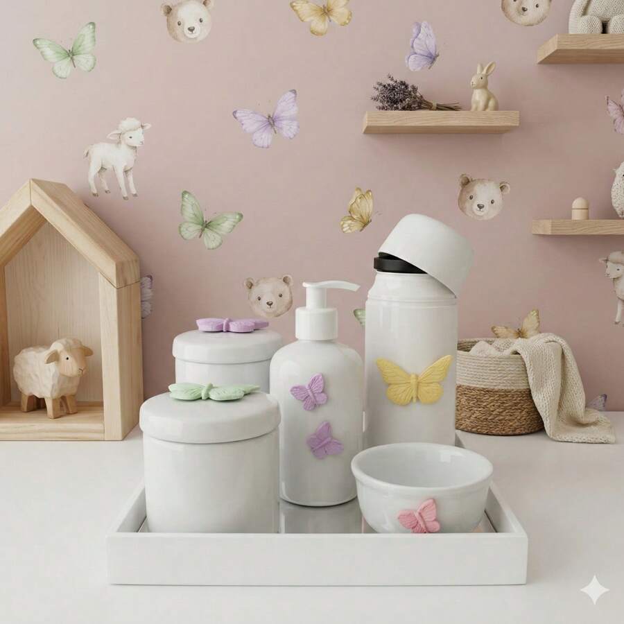 Baby Care Hygiene Kit Porcelain Girl Children's Bedroom Modern Bathroom Countertop K010 Butterfly - 彩色 - 查看 1