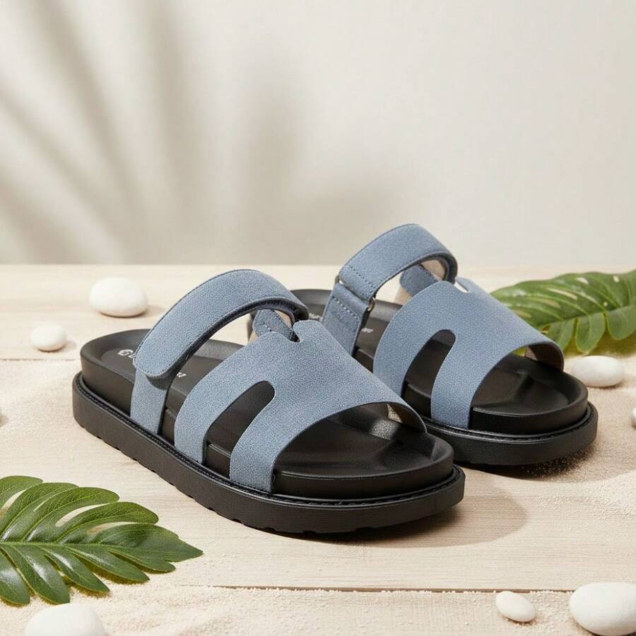 Justerbara sandaler med H-logotyp för kvinnor, trendiga vårtofflor - Blå L517 - Visa 1
