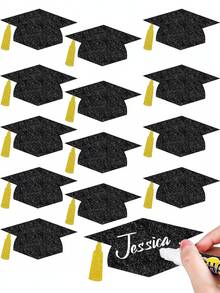 10 pièces Découpes en papier de toque de graduation noire et dorée brillante, taille de 5,7 pouces, convient pour la décoration de fête de graduation du lycée/université, comprend des découpes de gland noir, des confettis colorés, félicitations aux diplômés 2026, artisanat DIY de salle de classe, décoration de panneau d'affichage - multicolore - Voir 2